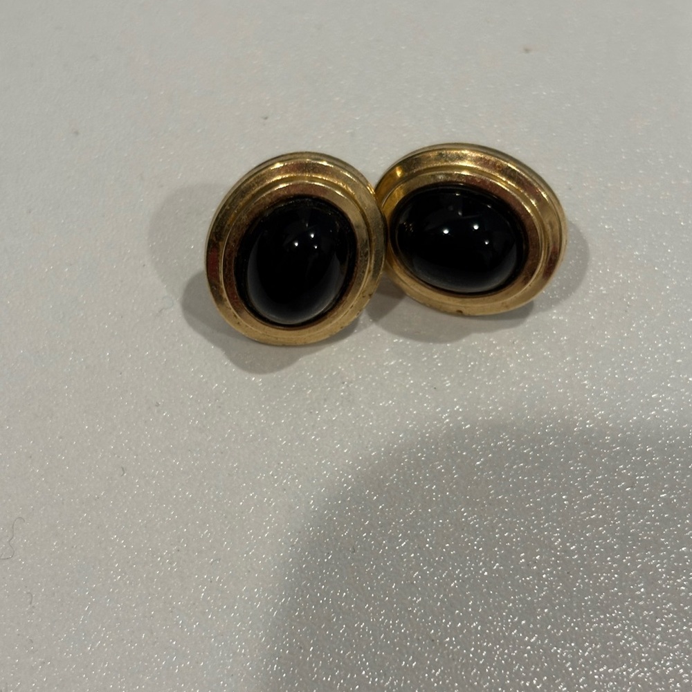 14K Gold Post Vintage Glass Cabochon Earrings